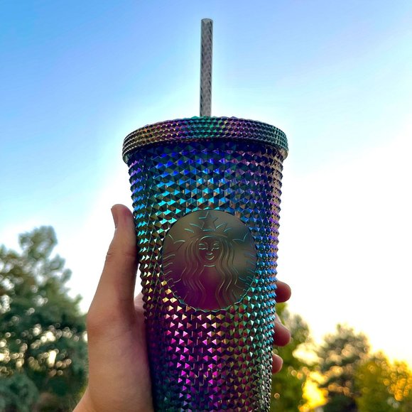 New Starbucks Fall Collection Oil Slick Rainbow Studded Cold Cup Tumbler 16oz - Picture 3 of 4